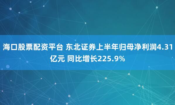 海口股票配资平台 东北证券上半年归母净利润4.31亿元 同比增长225.9%